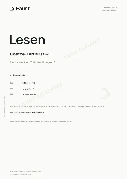 Goethe A1 Lesen · Übungssatz 06
