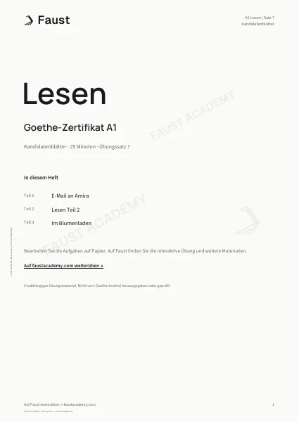 Goethe A1 Lesen · Übungssatz 07