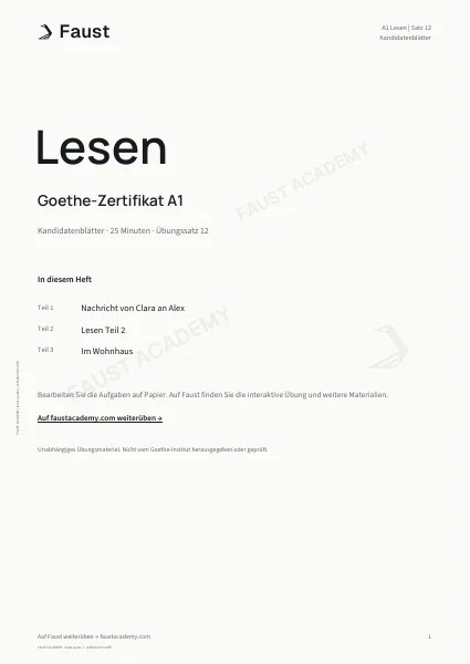 Goethe A1 Lesen · Übungssatz 12