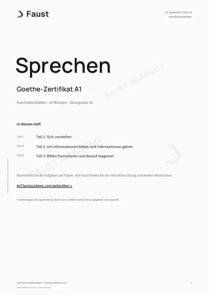 Goethe A1 Sprechen · Übungssatz 10