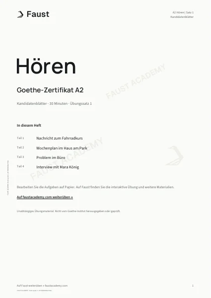 Goethe A2 Hören · Übungssatz 01