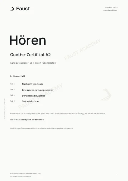 Goethe A2 Hören · Übungssatz 08