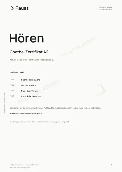 Goethe A2 Hören · Übungssatz 12