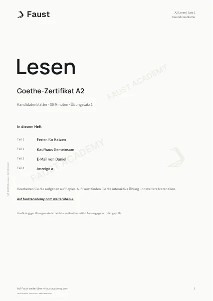 Goethe A2 Lesen · Übungssatz 01