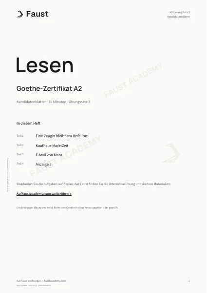 Goethe A2 Lesen · Übungssatz 03