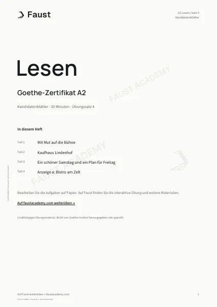 Goethe A2 Lesen · Übungssatz 04