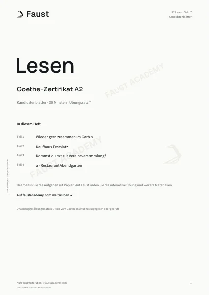 Goethe A2 Lesen · Übungssatz 07
