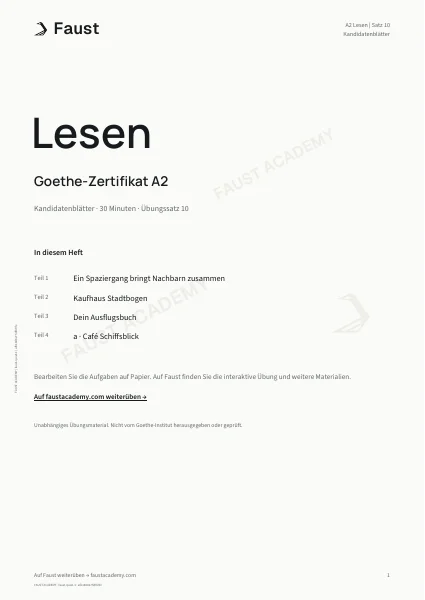 Goethe A2 Lesen · Übungssatz 10