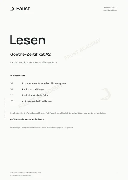 Goethe A2 Lesen · Übungssatz 12