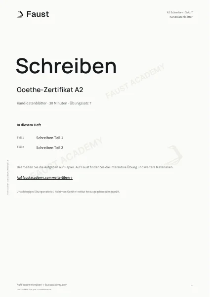 Goethe A2 Schreiben · Übungssatz 07