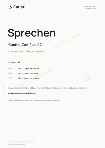 Goethe A2 Sprechen · Übungssatz 07