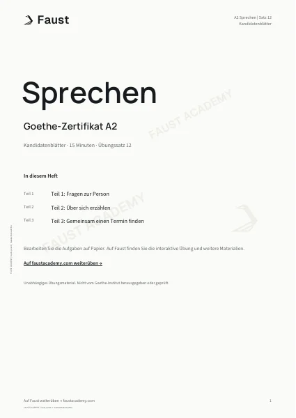 Goethe A2 Sprechen · Übungssatz 12
