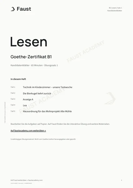 Goethe B1 Lesen · Übungssatz 01