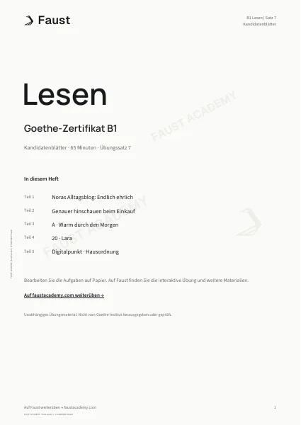 Goethe B1 Lesen · Übungssatz 07