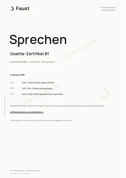 Goethe B1 Sprechen · Übungssatz 09