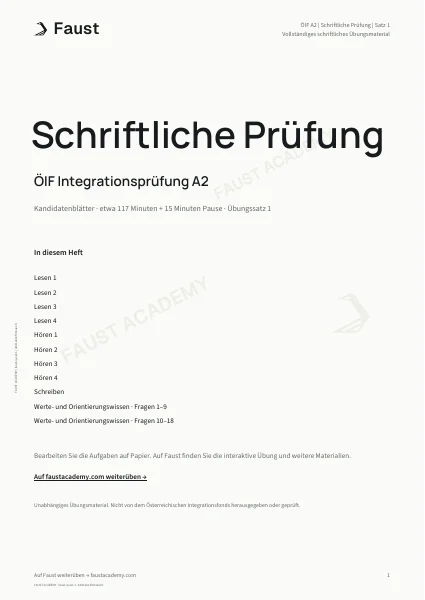 ÖIF A2 Schriftliche Prüfung · Übungssatz 01