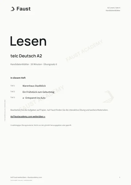 telc A2 Lesen · Übungssatz 06